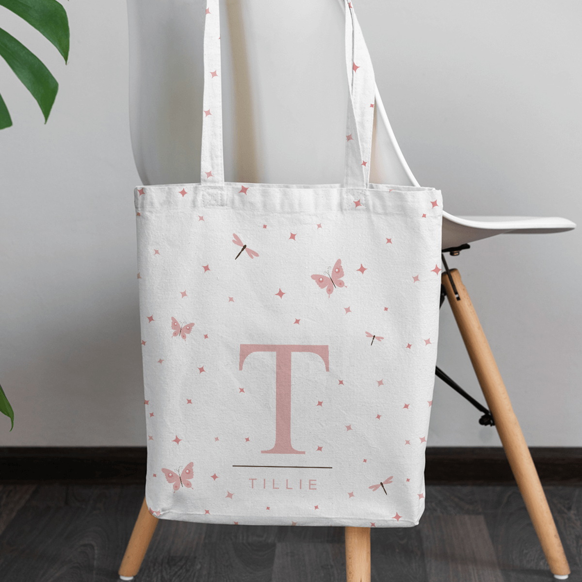 personalised Pink Butterflies Canvas Tote Bag