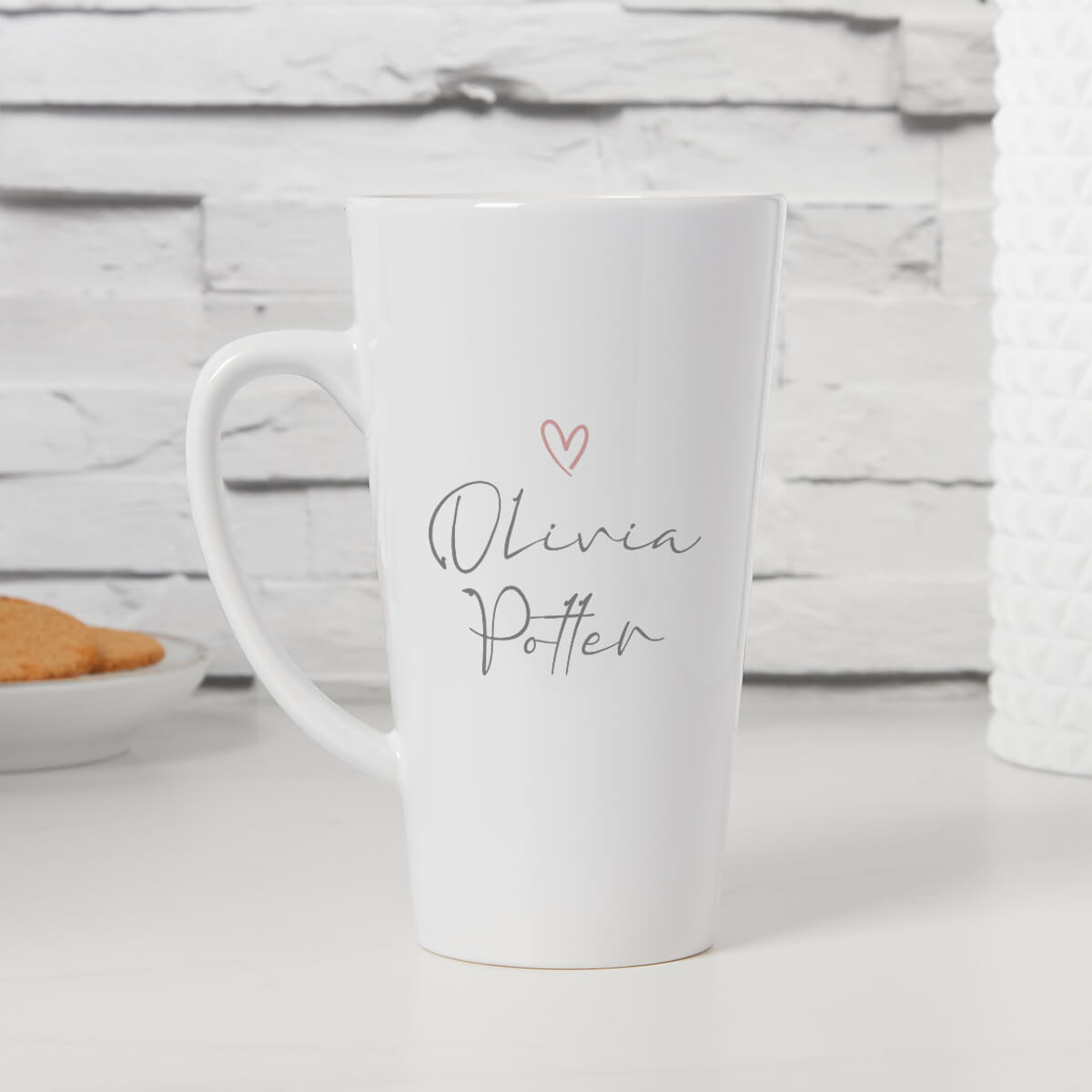 personalised Pink Heart Name Tall Latte Mug