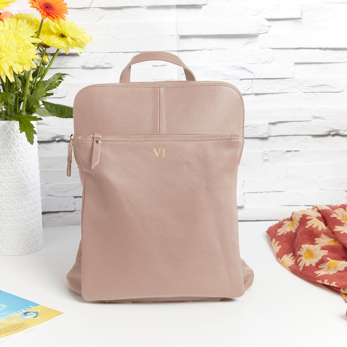 personalised Leather Backpack Shoulder Bag Pink