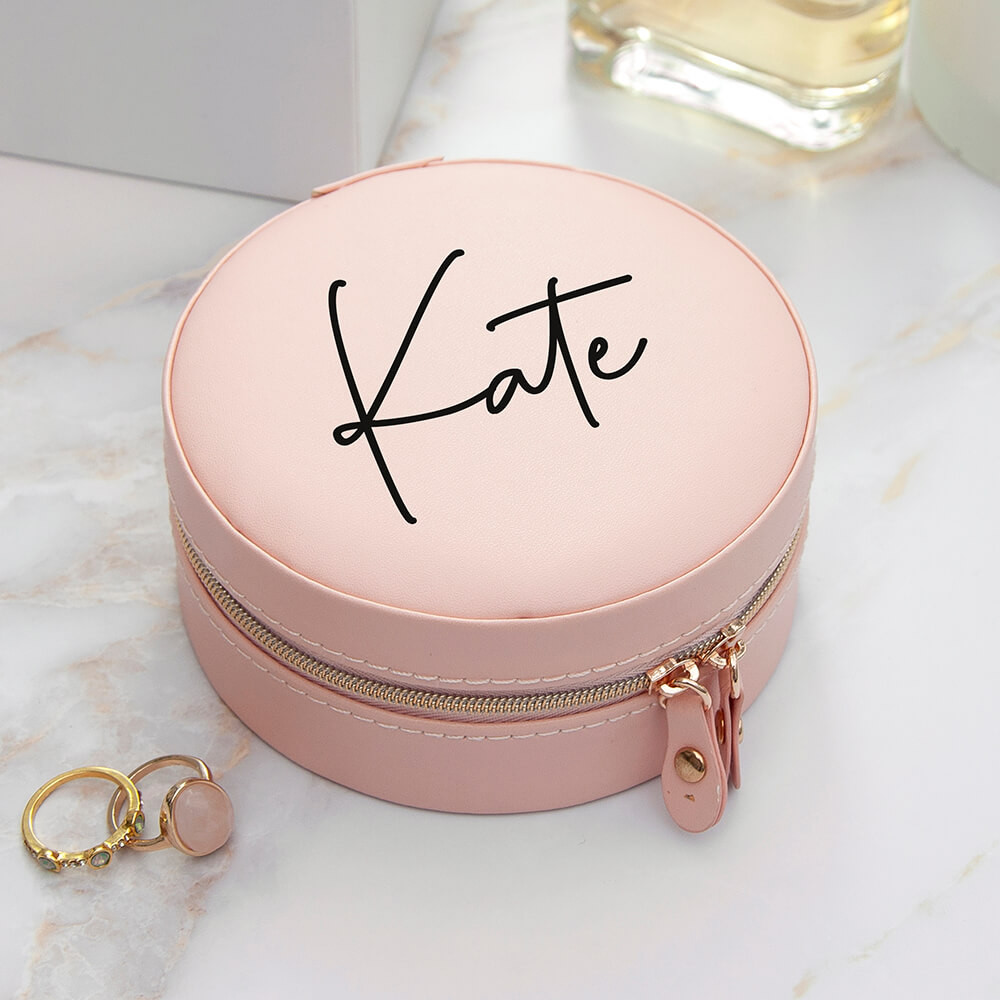 personalised Round Jewellery Case - Pink