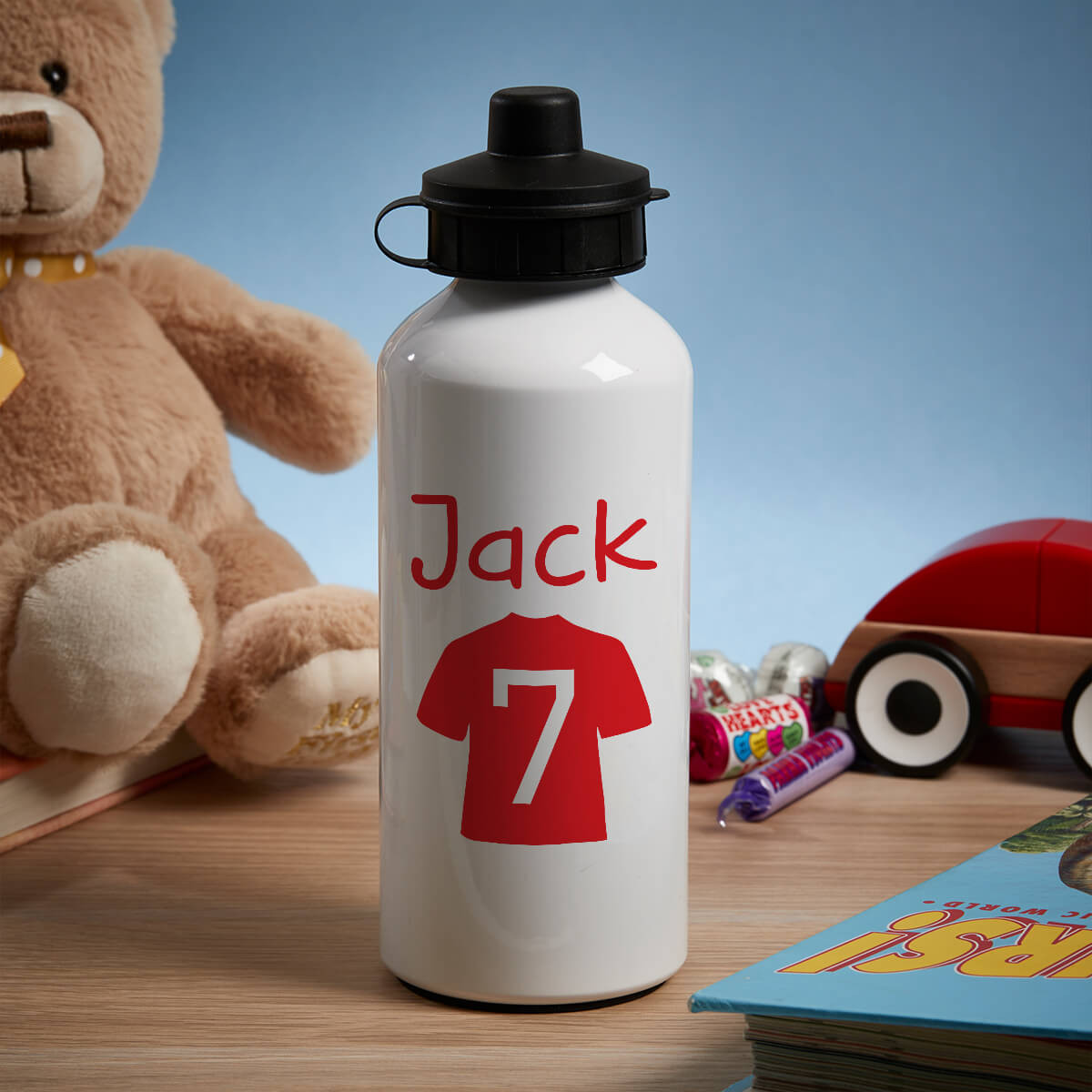 Personalised Red Football Shirt White Water Bottle