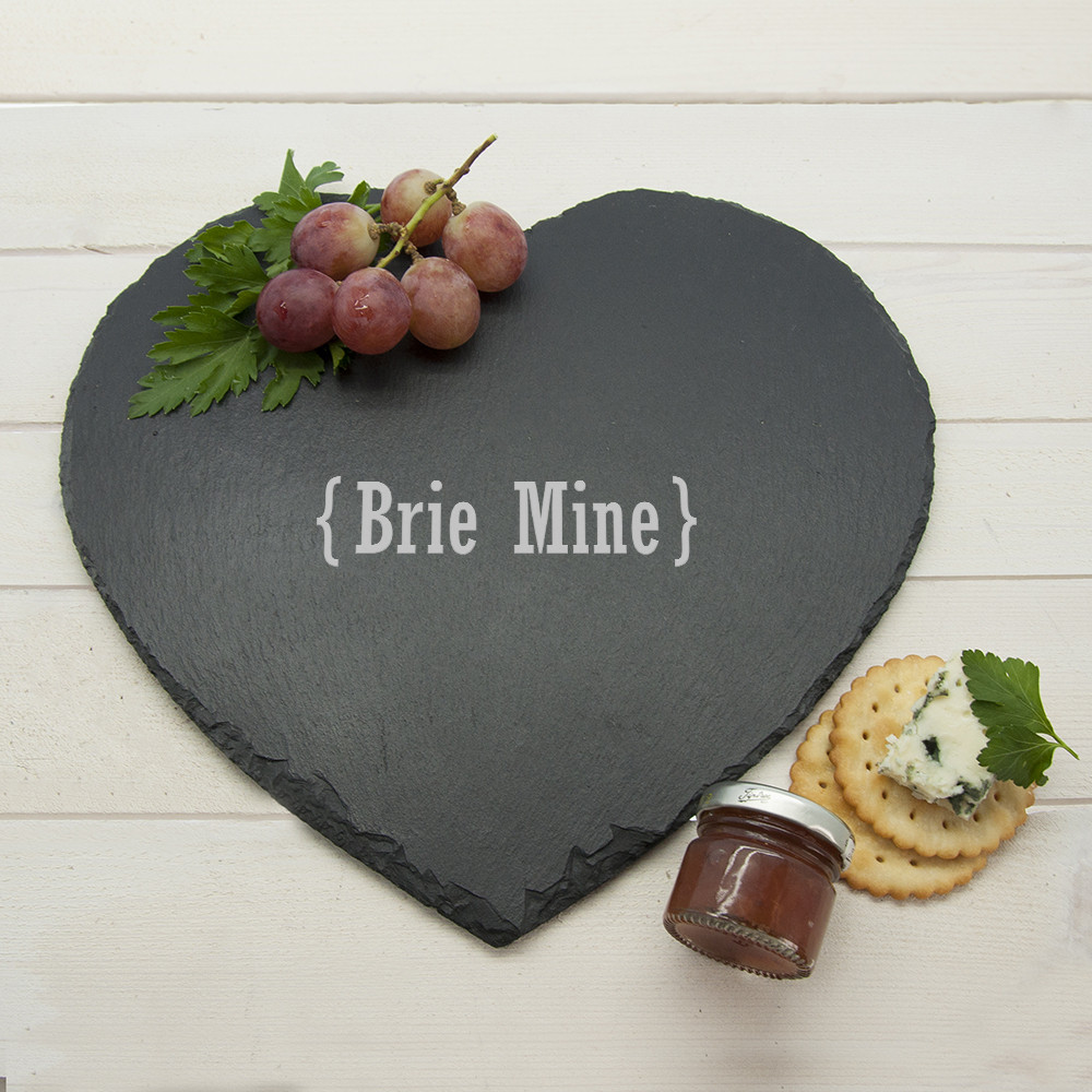 personalised Romantic Brackets Heart Slate Cheese Board