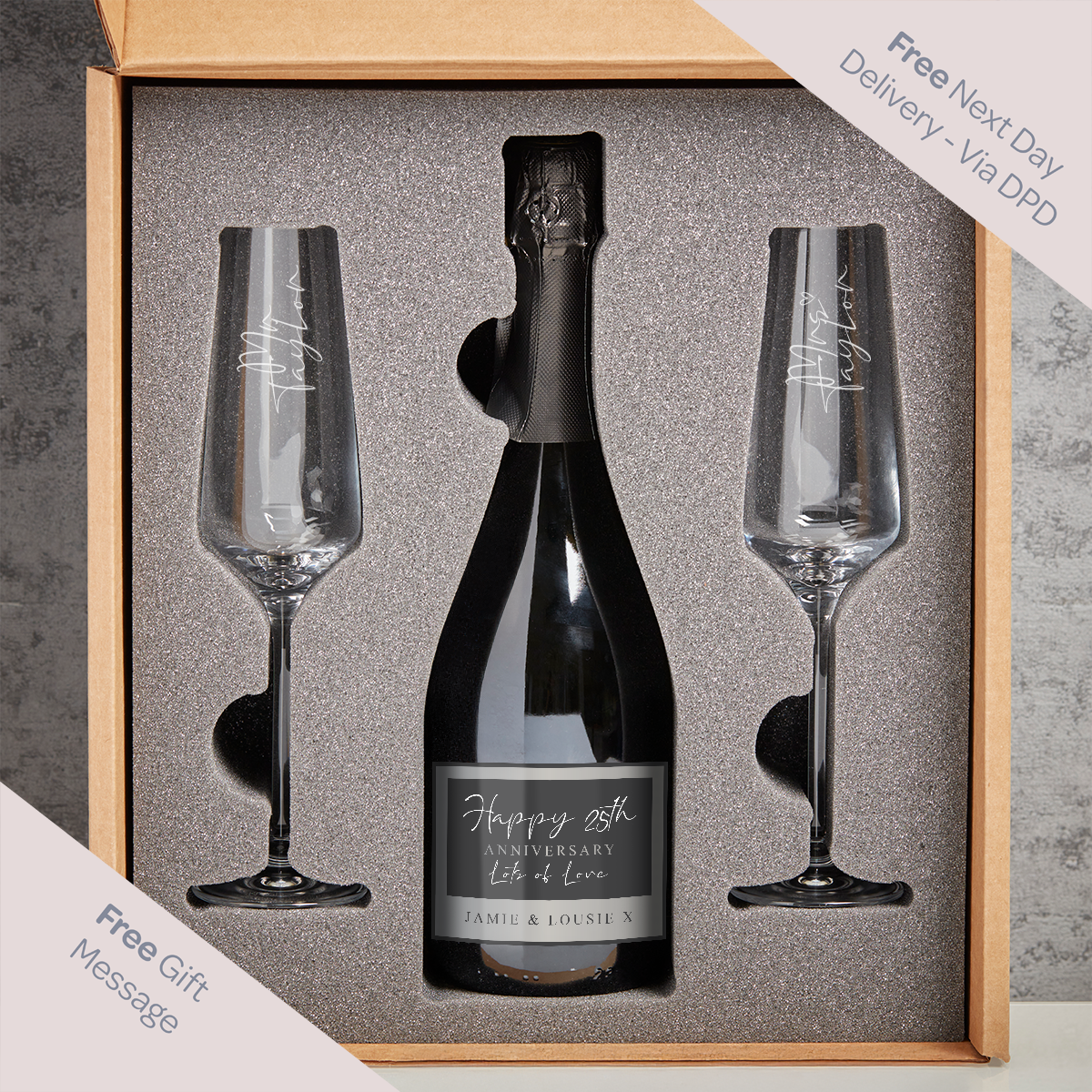 Script 25th Anniversary Boutique Gifts Prosecco Double Glass With Bottle Gift Set
