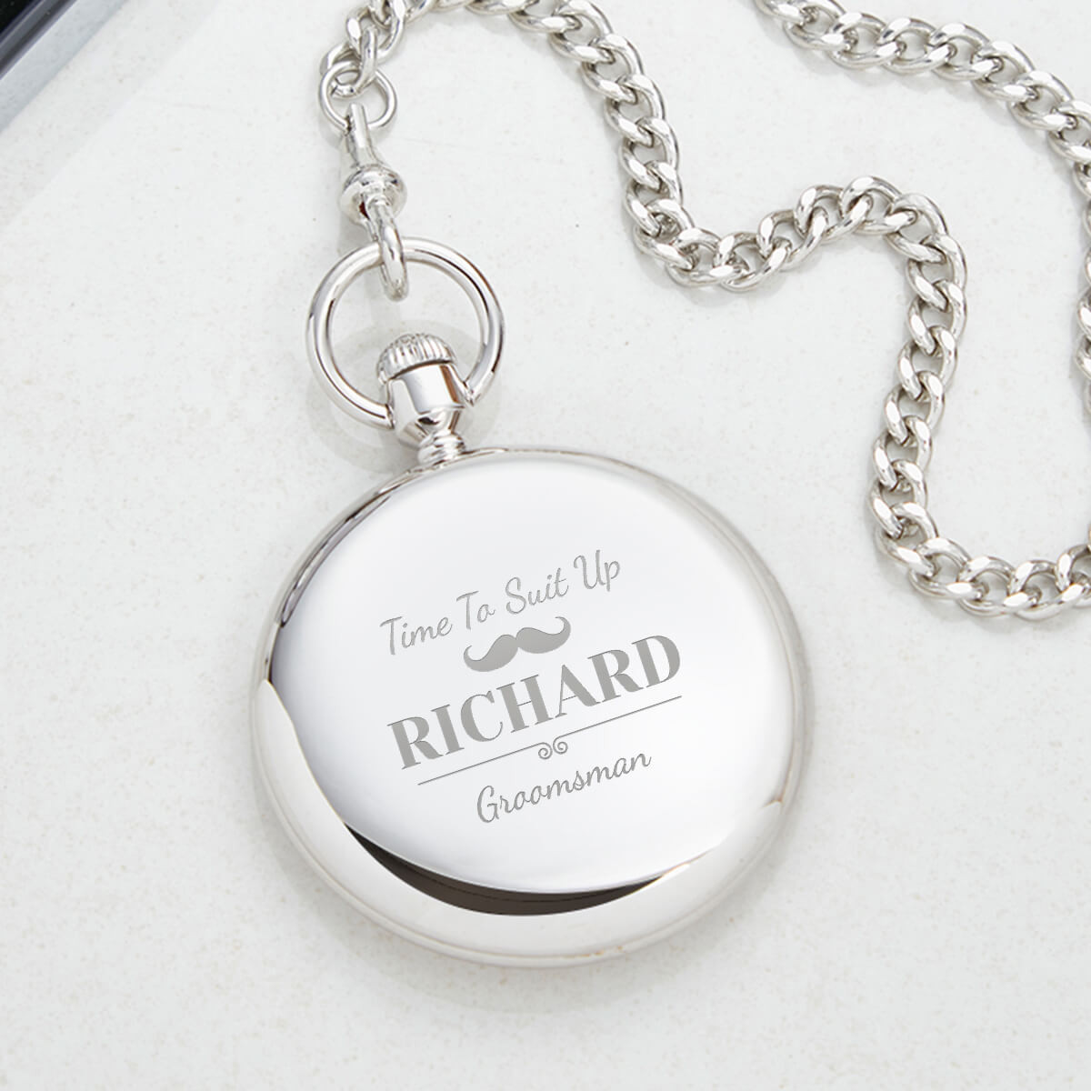 Personalised Time to Suit up Silver Open Faced Pocket Watch