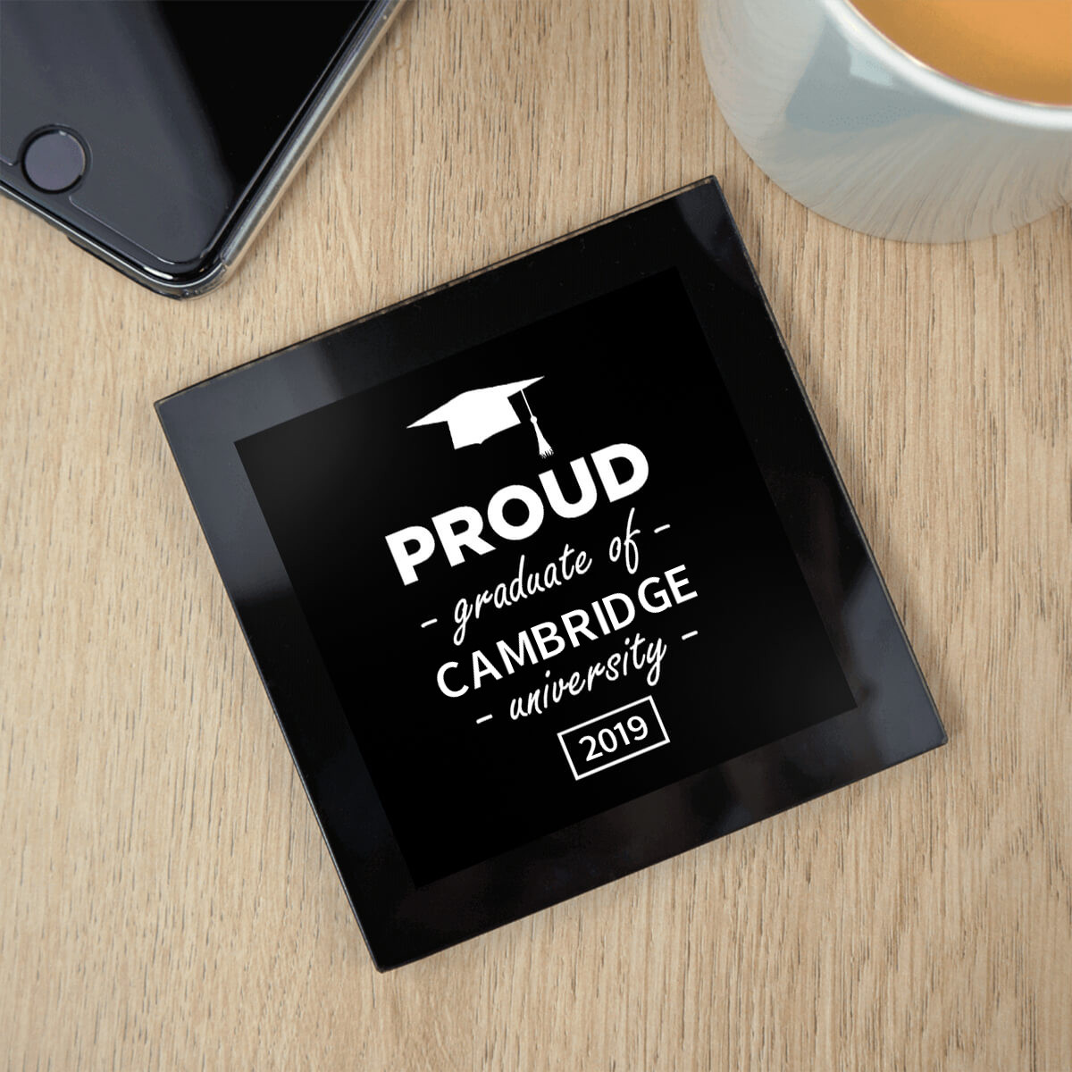 personalised Proud Graduate Black Glass Coaster
