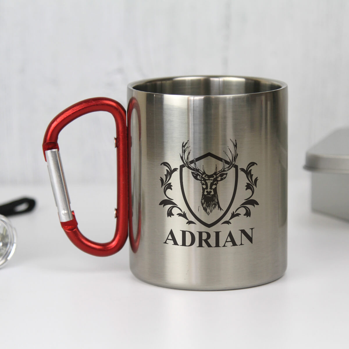 personalised Stag Crest Carabiner Mug