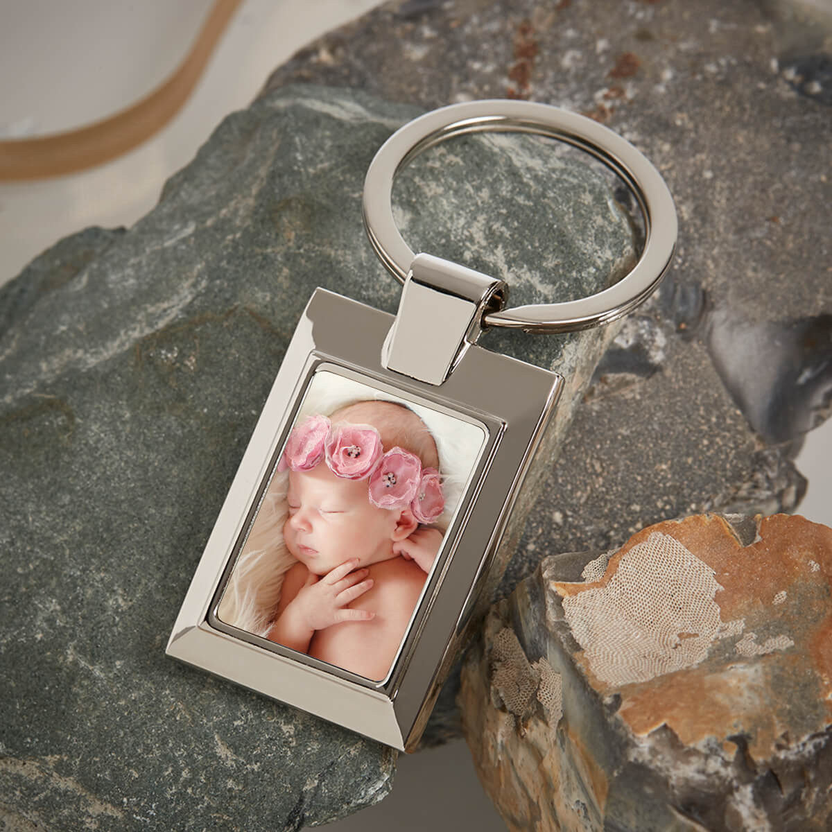 Personalised New Baby Photo Upload Metal Keyring