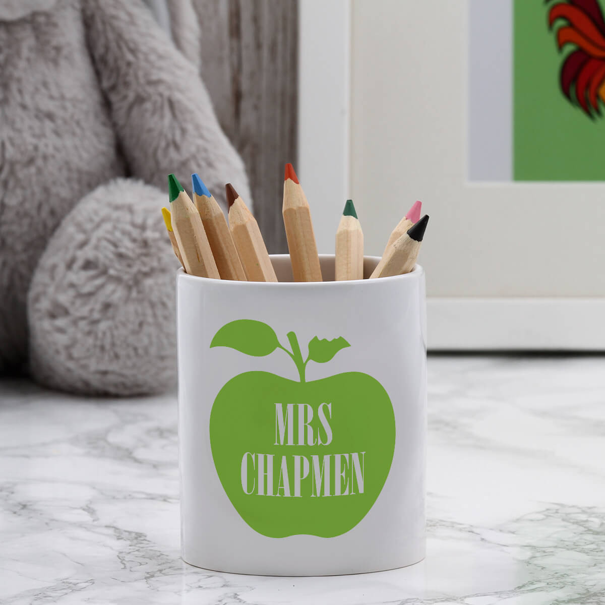 personalised teacher apple pen pot