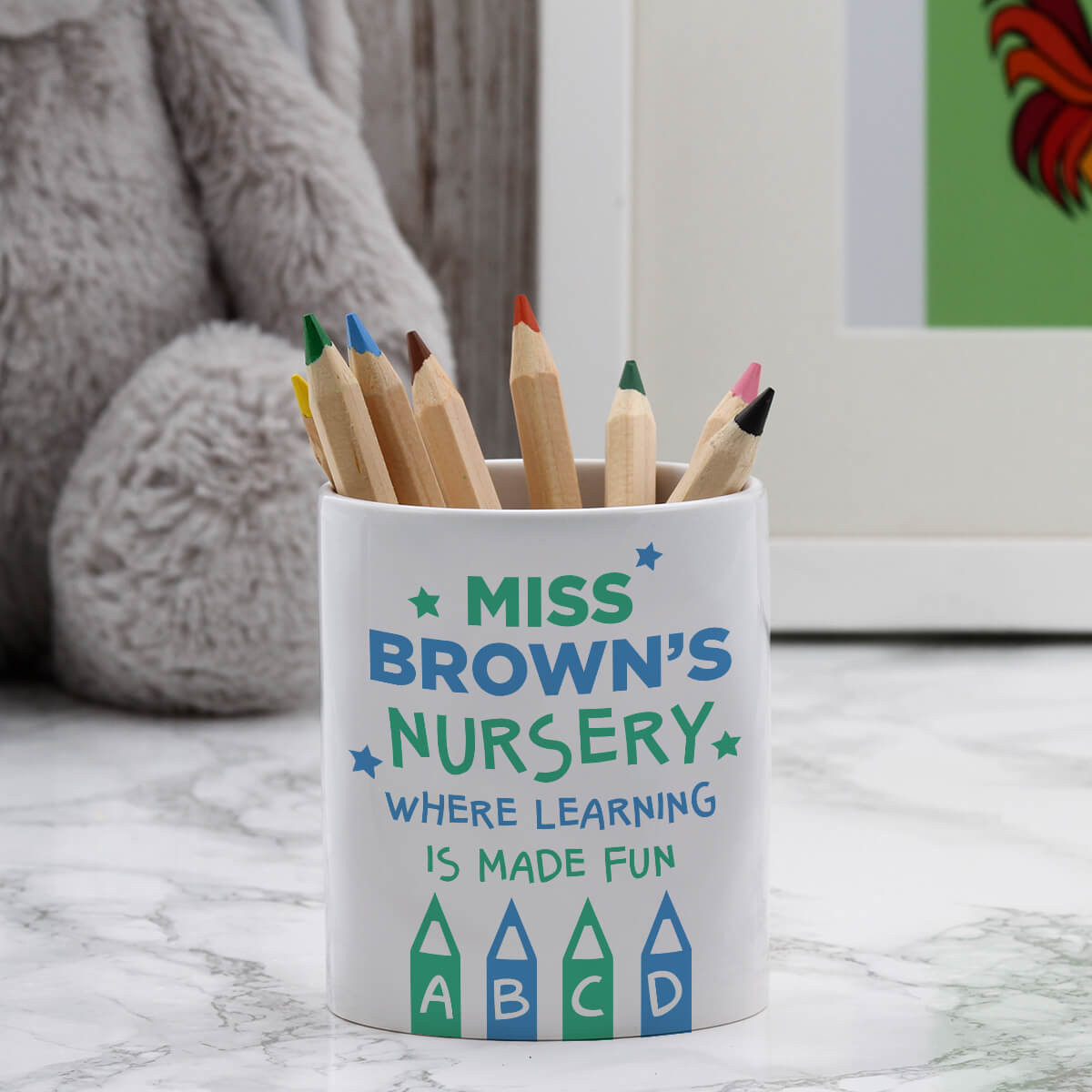 personalised Teacher's Name Nursery Pen Pot