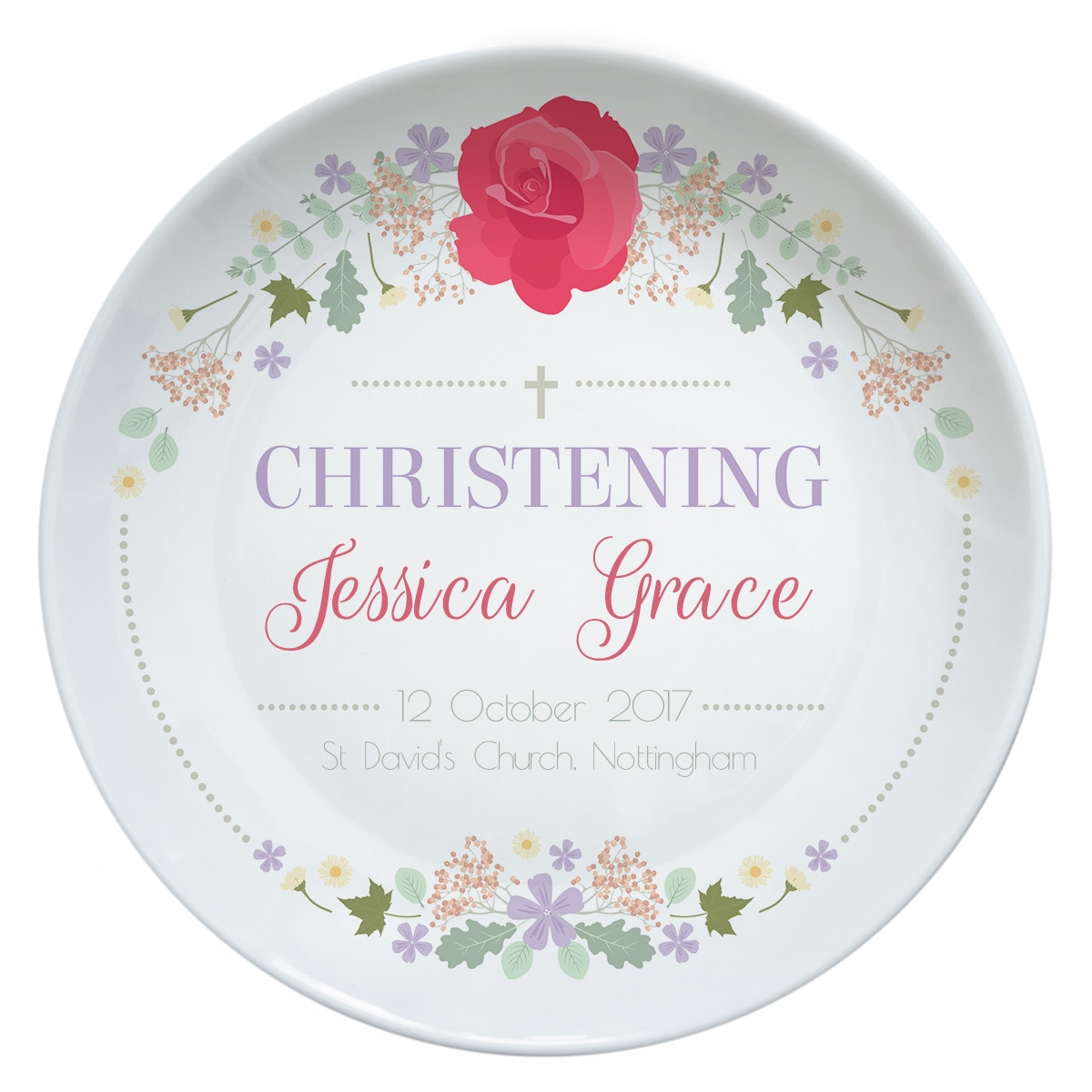 personalised Rose Christening Plate 