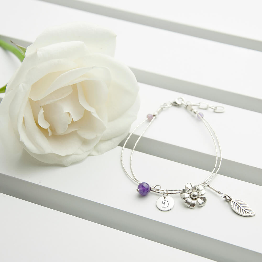 personalised Forget Me Not Friendship Bracelet - Amethyst