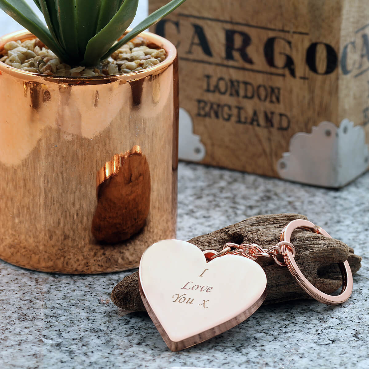 personalised Rose Gold Heart Keyring