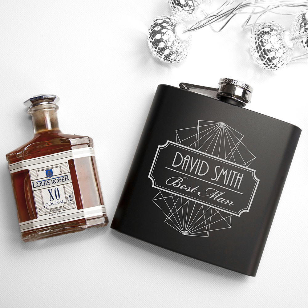 personalised Best Man Black Hip Flask