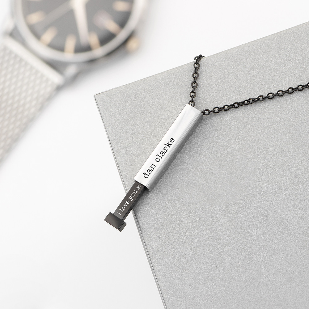 personalised Black & Silver Hidden Message Capsule Necklace