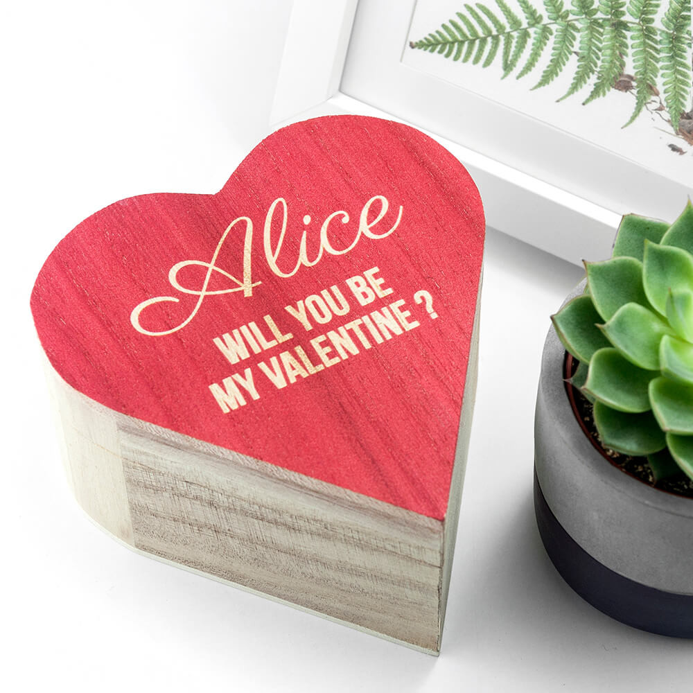 personalised Valentine's Wooden Heart Trinket Box