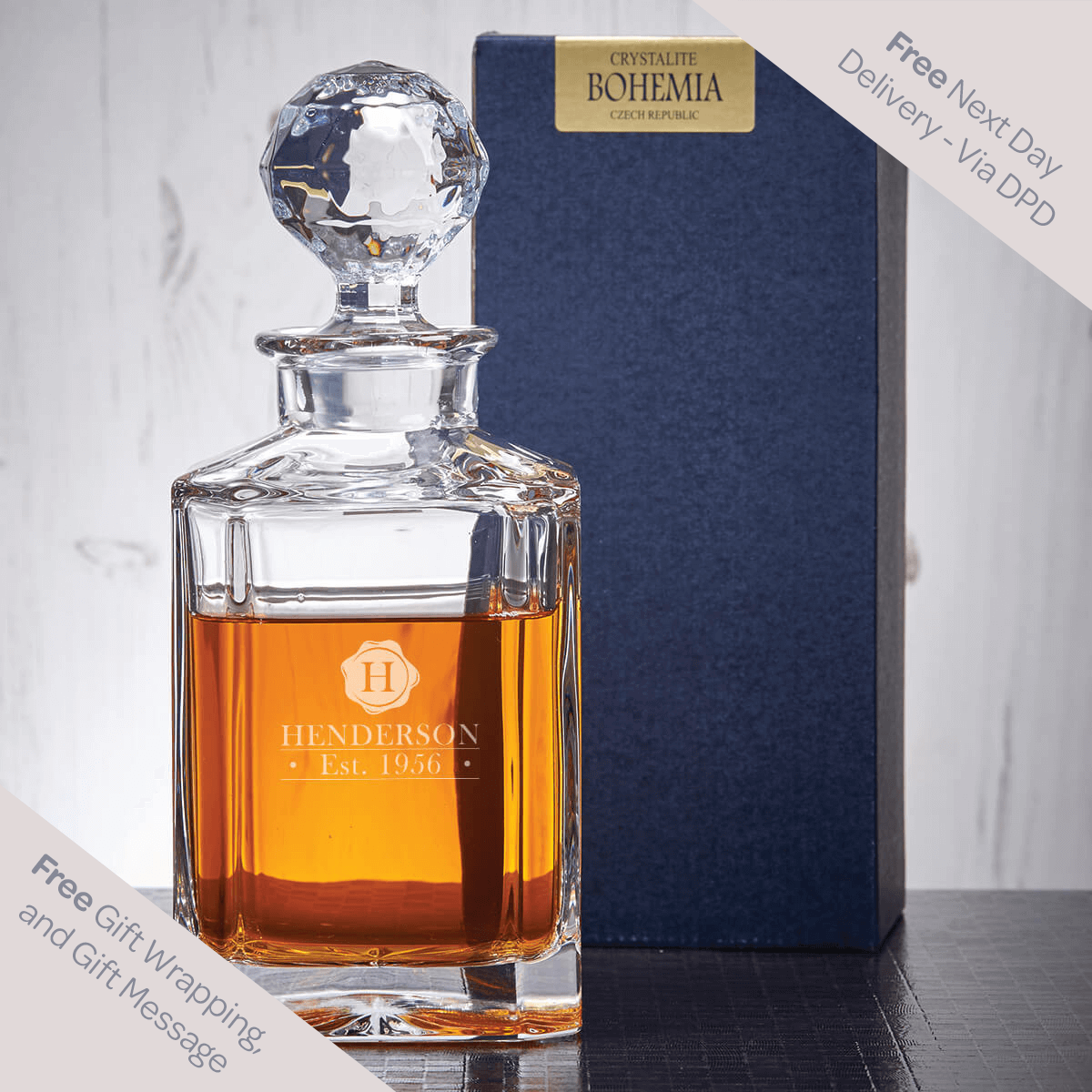 Wax Seal Monogram Crystal Square Decanter