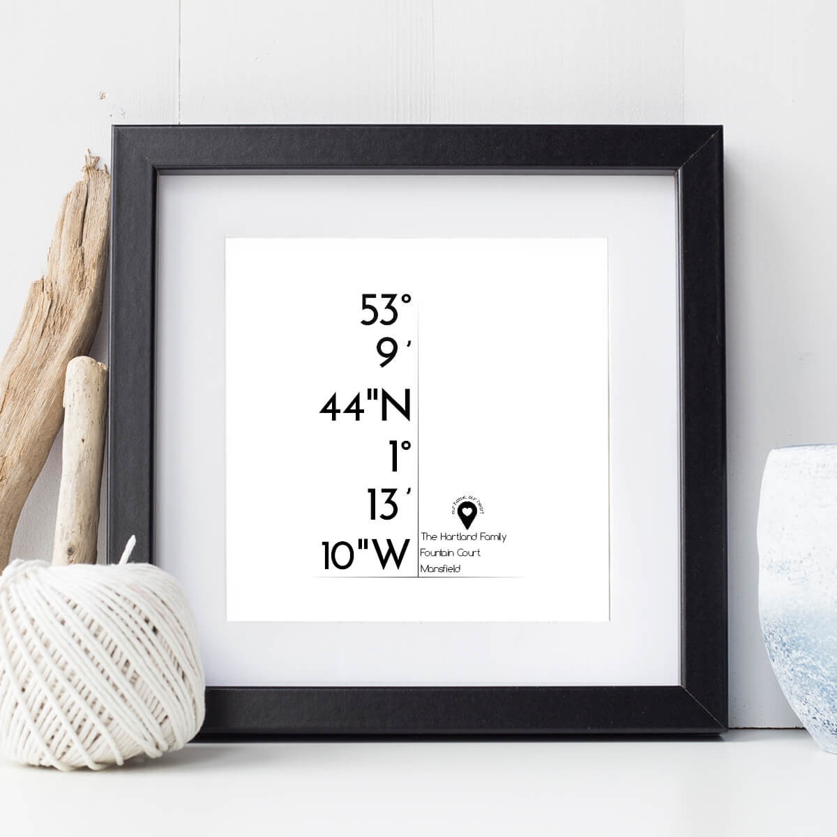 personalised Co-Ordinates Square Wall Art White