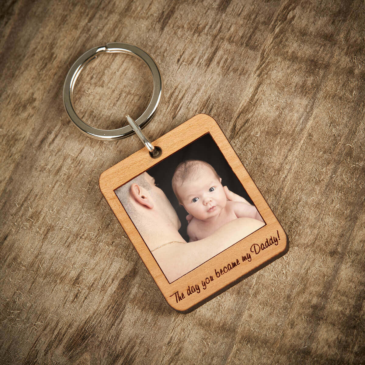 personalised wooden photo keyring