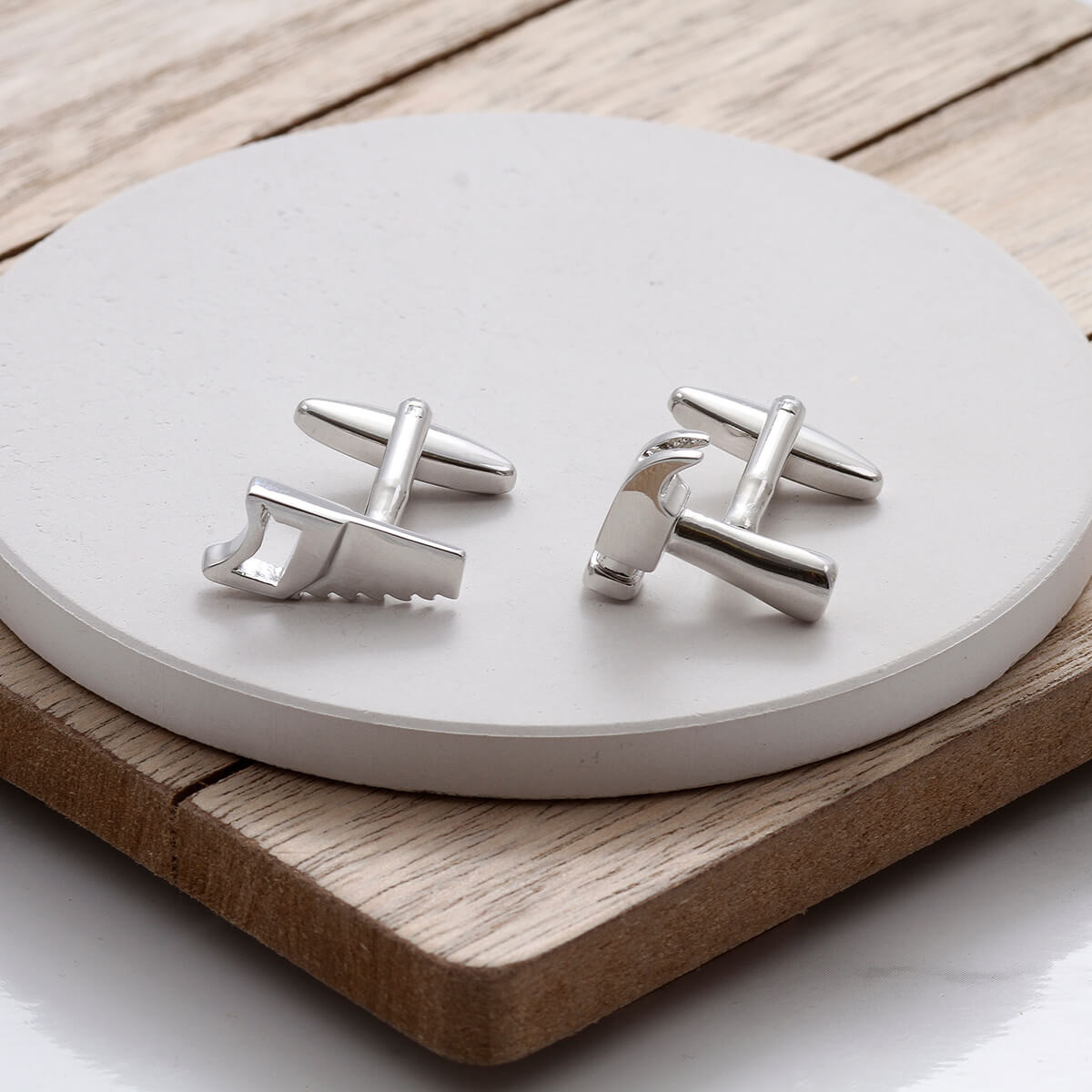 personalised Hammer and Saw Cufflinks Gift Set
