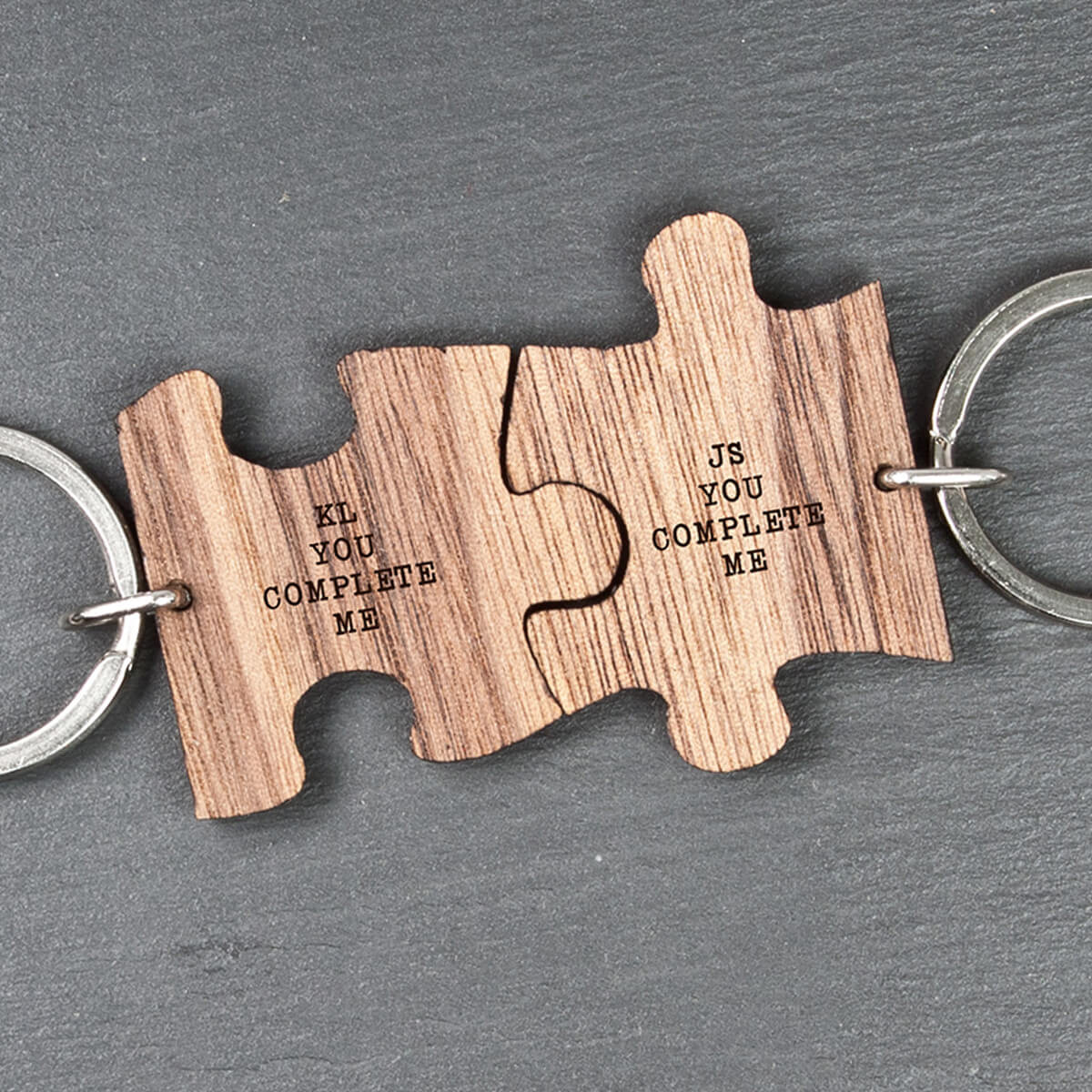 personalised You Complete Me Romantic Jigsaw Keyring