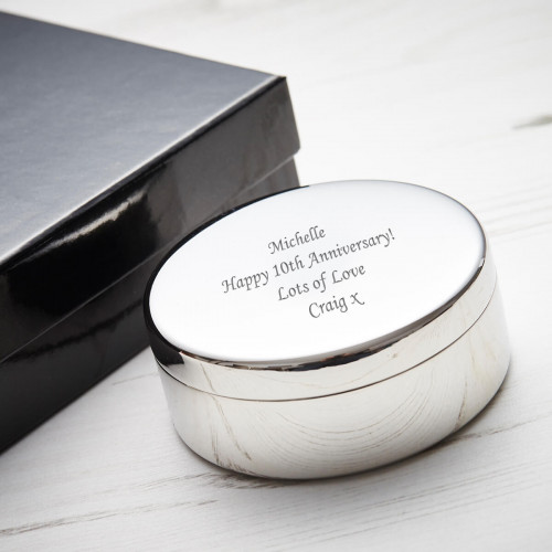 personalised 10th Anniversary Round Trinket Box