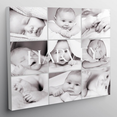 personalised 12x12" Collage Canvas For Black and White Photos