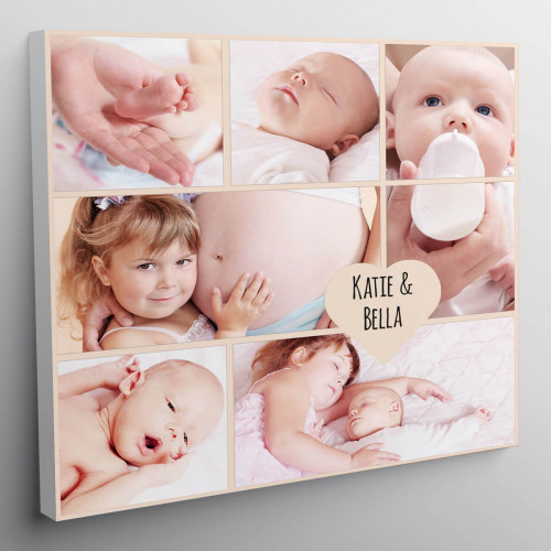 personalised 12x12" New Baby Heart Collage Canvas