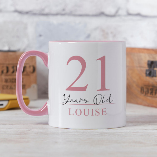 personalised 21 Years Old Pink Two Tone Mug