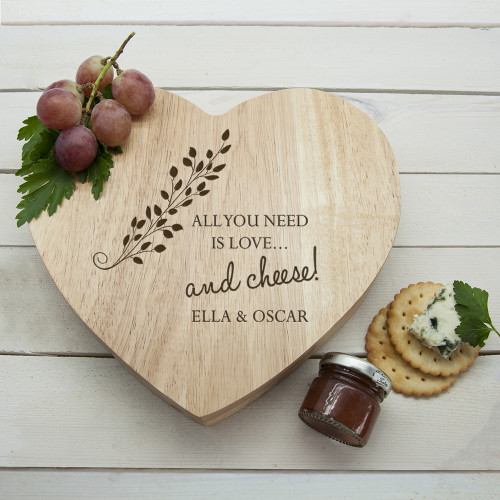 personalised 'All You Need is Love' Heart Cheese Board