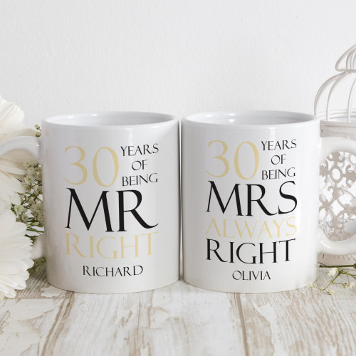 personalised mr and mrs right double mug