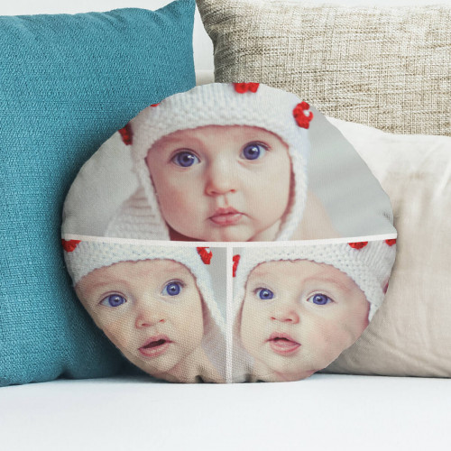 personalised 3 Photo Round Collage Cushion 18"