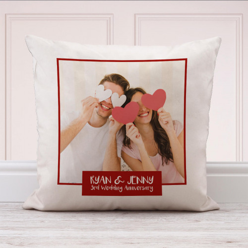 personalised 3rd Wedding Anniversary Photo Cushion