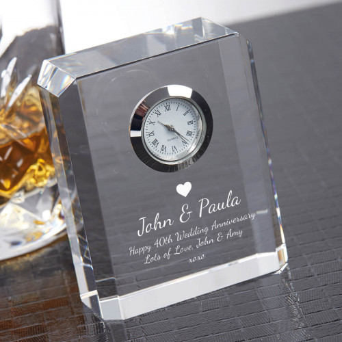 personalised 40th Anniversary Optical Crystal 8cm Rectangle Clock 