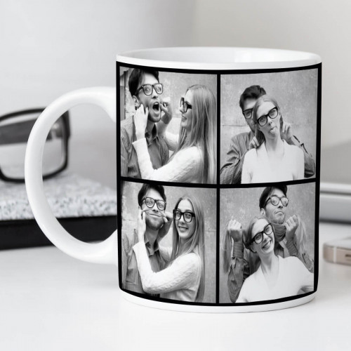 personalised 4 Photo Black Border Durham Mug