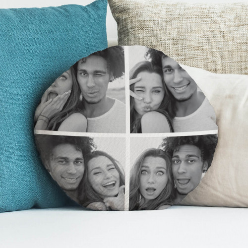 personalised 4 Photo Round Collage Cushion 18"