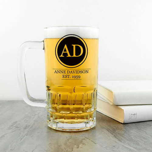 personalised Circle Monogram Beer Glass Tankard
