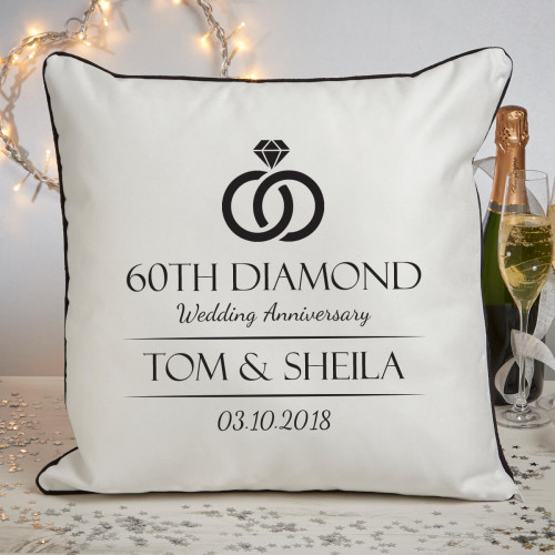 personalised 60th anniversary piped cushion