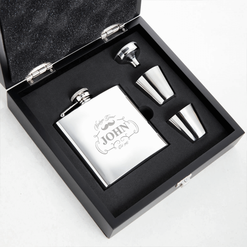 60th Vintage Gent 6oz Plain Hip Flask Gift Set