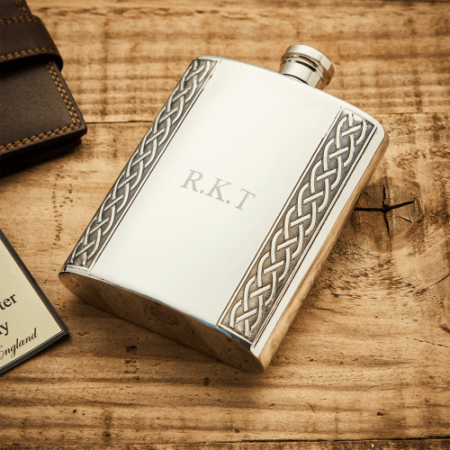 English Pewter 6oz Celtic Hip Flask