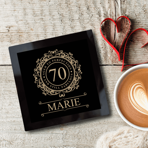 70 Aged to Perfection Black Glass Coaster