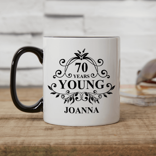 70 Years Young Two Tone Mug Black