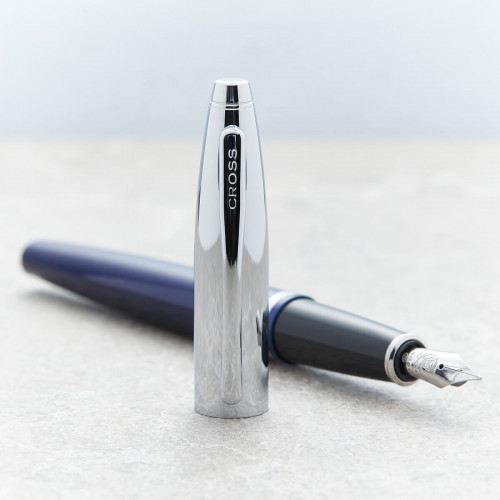 personalised Cross Calais Fountain Blue & Chrome Pen