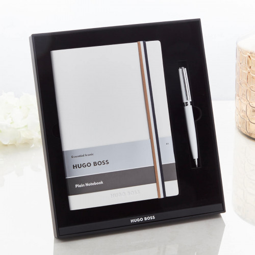 Essential Iconic Hugo Boss Plain Notebook White Pen Set