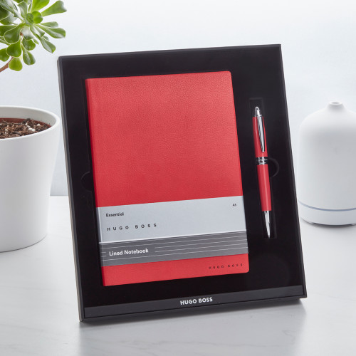 Essential Iconic Hugo Boss Dotted Notebook Red Pen Set