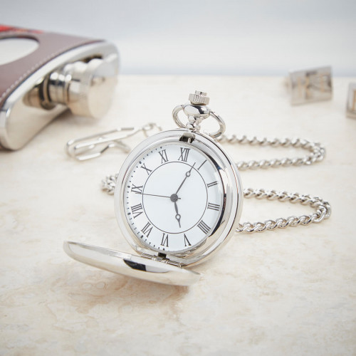 Silver Pocket Watch White Dial Roman