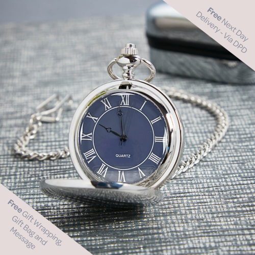 personalised Chrome Pocket Watch Blue Dial