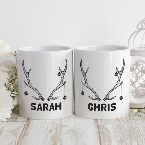 personalised antler matching mugs