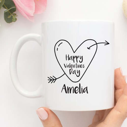 personalised arrow heart valentines mug