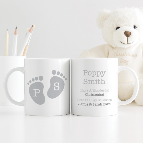 Baby Foot prints Christening Double View Mug