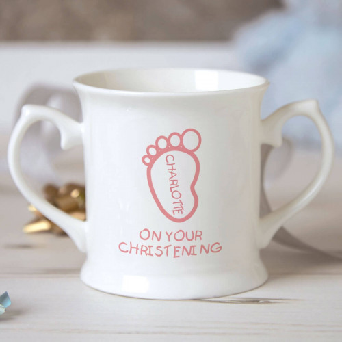 Personalised Baby Girl Footprint Christening Mug